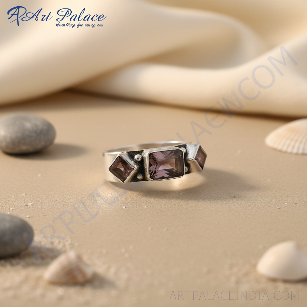 925 Silver Smoky Quartz Ring | Women's Geometric Jewelry