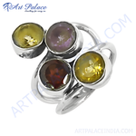 Load image into Gallery viewer, Sterling silver cluster ring with multiple colorful gemstones, suitable for women
