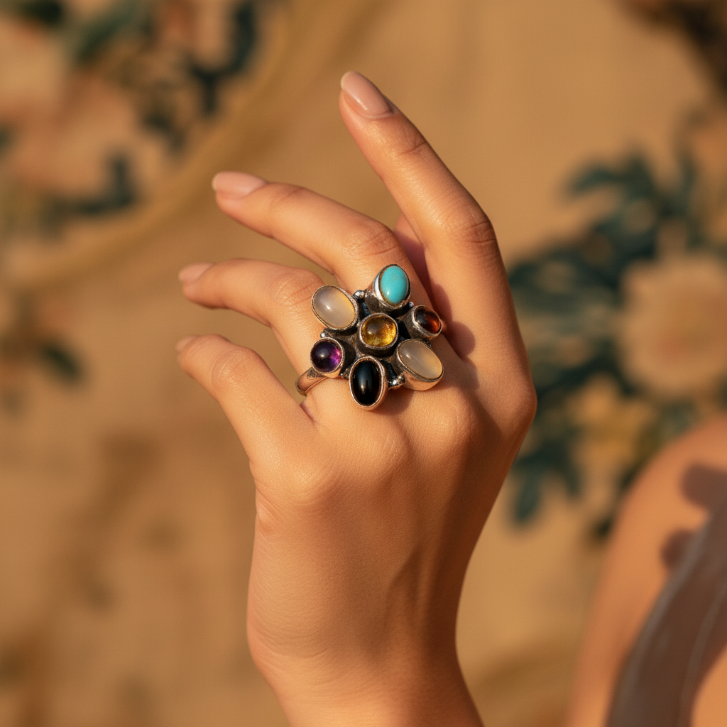 925 Silver Multi-Gemstone Ring for Women | Statement Jewelry