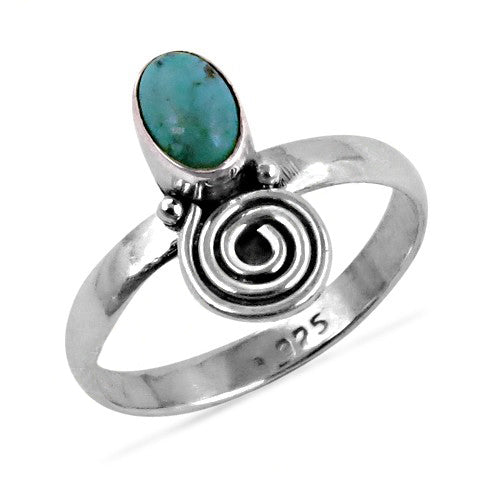 925 Silver Turquoise Stone Ring for Women | Spiral Design