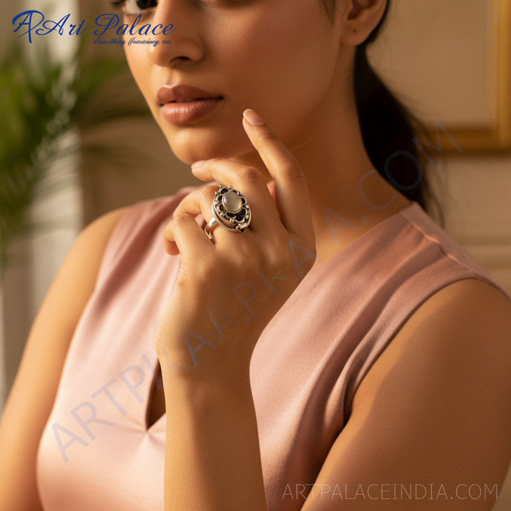 925 Sterling Silver Ring with Mother of Pearl Stone for Women