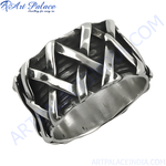 Load image into Gallery viewer, Sterling silver woven statement ring with a unique textured design, perfect for men.
