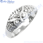 Load image into Gallery viewer, Sterling silver owl ring with detailed textured design, ideal for women

