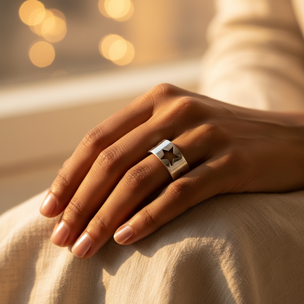 925 Silver Star Cutout Ring for Women | Statement Jewelry