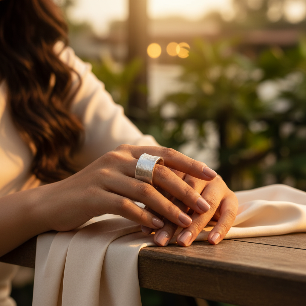Textured Silver Ring for Women | Wide Band Ring | Gift