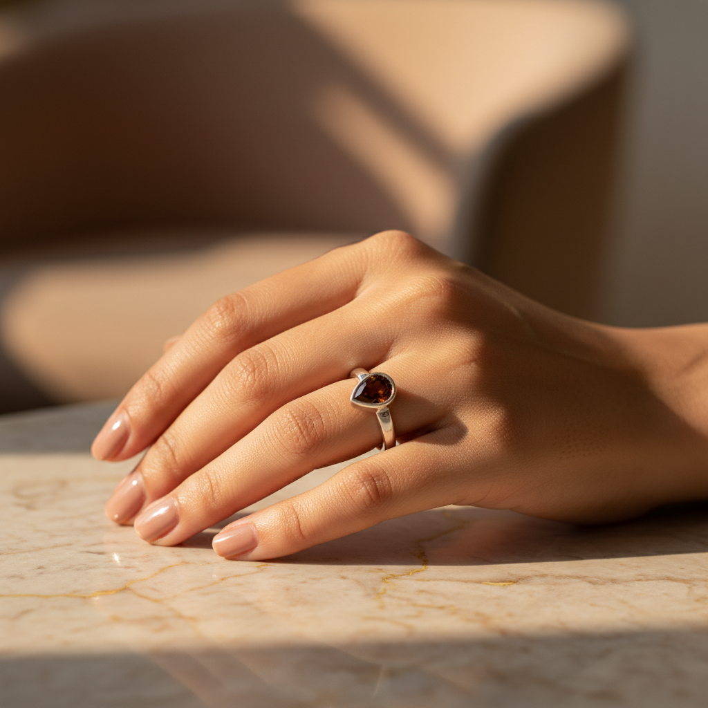 925 Silver Garnet Teardrop Ring for Women | Gift Jewelry