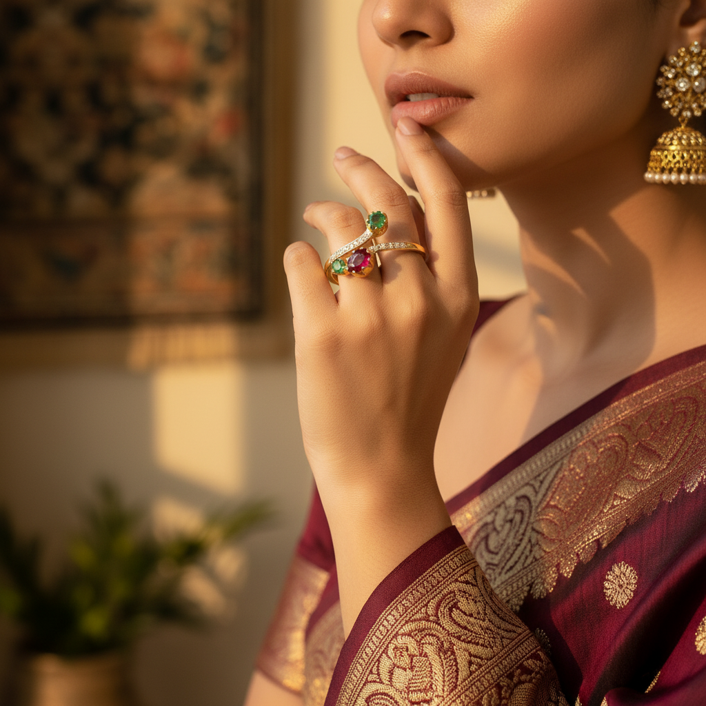 gold plating Ruby & Emerald Ring for Women | Gemstone Jewelry