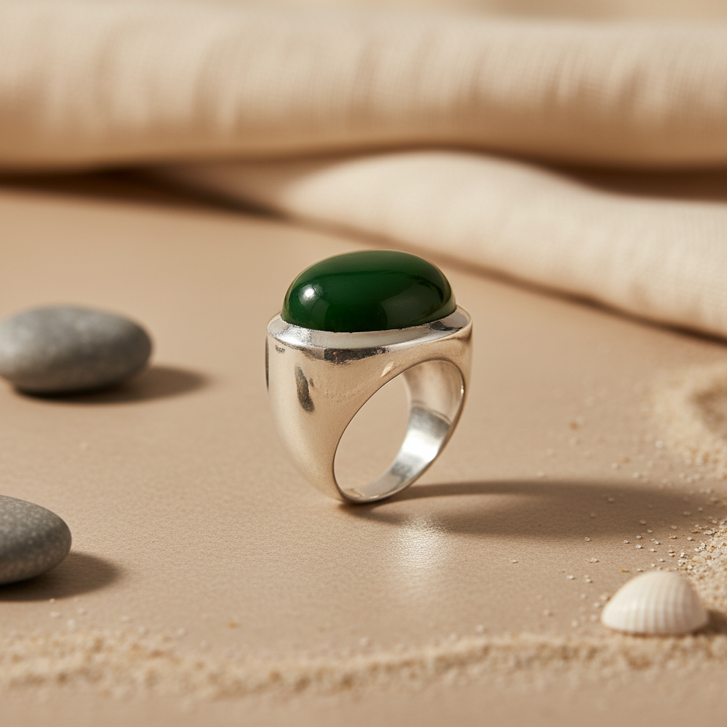 Silver Ring with Green Gemstone | Cocktail Ring for Women