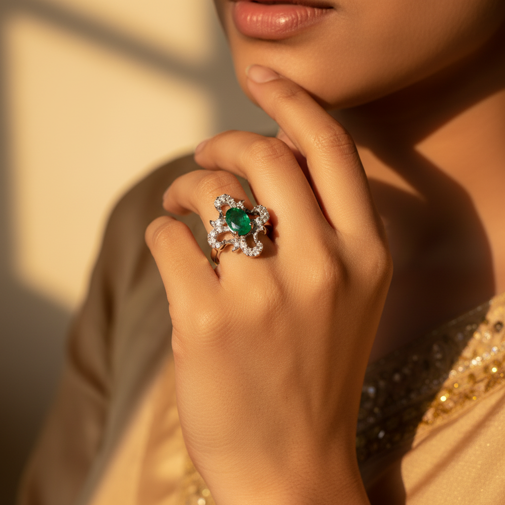 925 Silver Emerald Ring for Women | Gemstone Jewelry