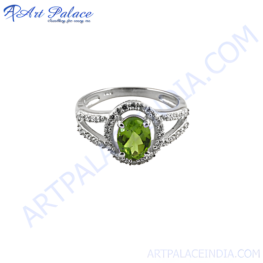 Cubic Zirconia & Peridot Silver Ring