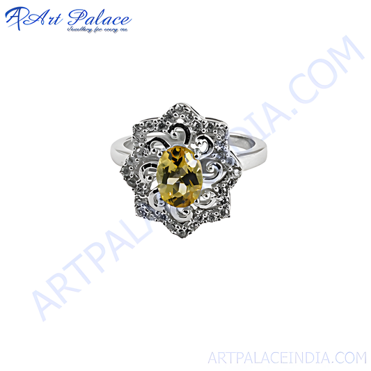 Impressive Citrine & Cubic Zirconia Silver Ring