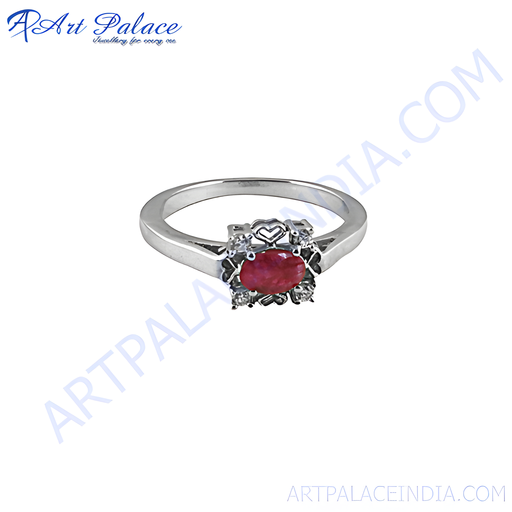 Romantic CZ & Dyed Ruby Silver Ring