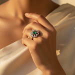 将图像加载到图库查看器中， Silver Emerald Ring for Women | Floral Design | Gift
