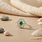 将图像加载到图库查看器中， Silver Emerald Ring for Women | Floral Design | Gift

