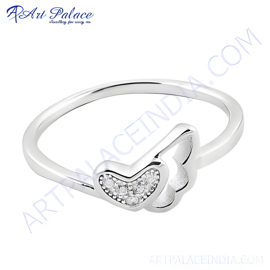 Fly Heart CZ Gemstone Silver Ring