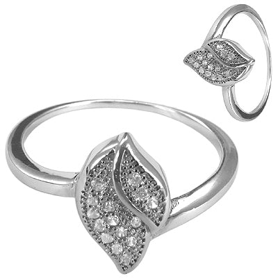 925 Silver Leaf Ring with Cubic Zirconia | Women's Ring