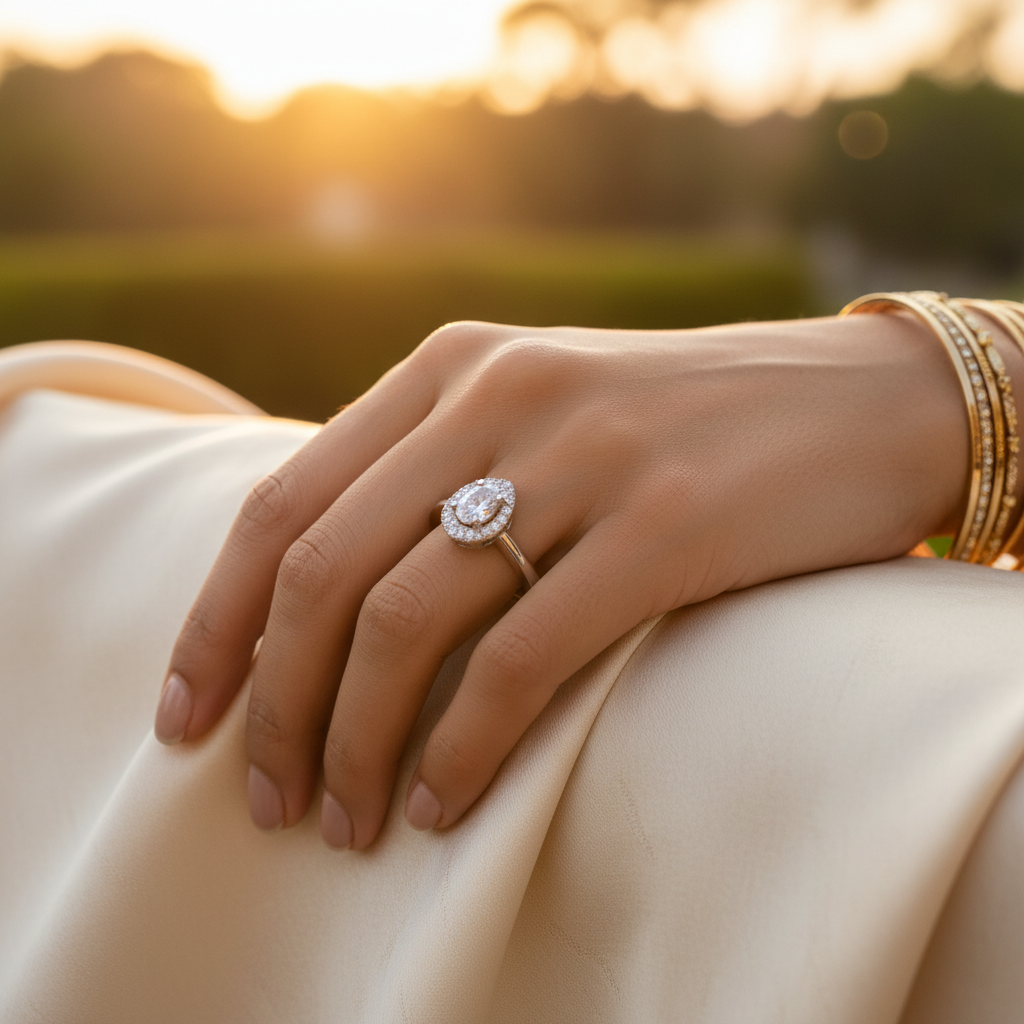925 Silver Pear Cut Halo Ring for Women | Engagement Gift