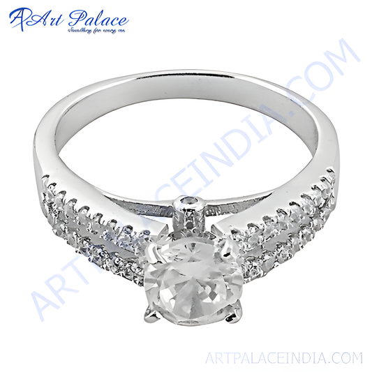 Traditional Cubic Zirconia Silver Ring