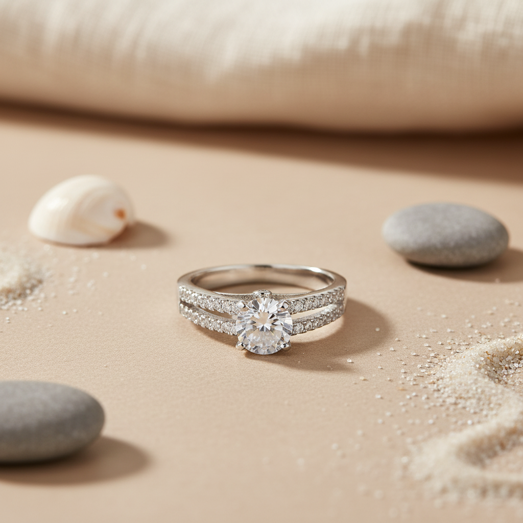 Silver Solitaire Diamond Ring for Women | Engagement Ring