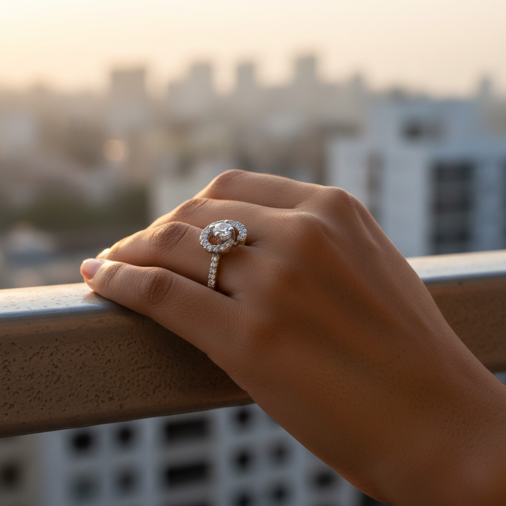 925 Silver Halo Diamond Ring for Women | Engagement Gift