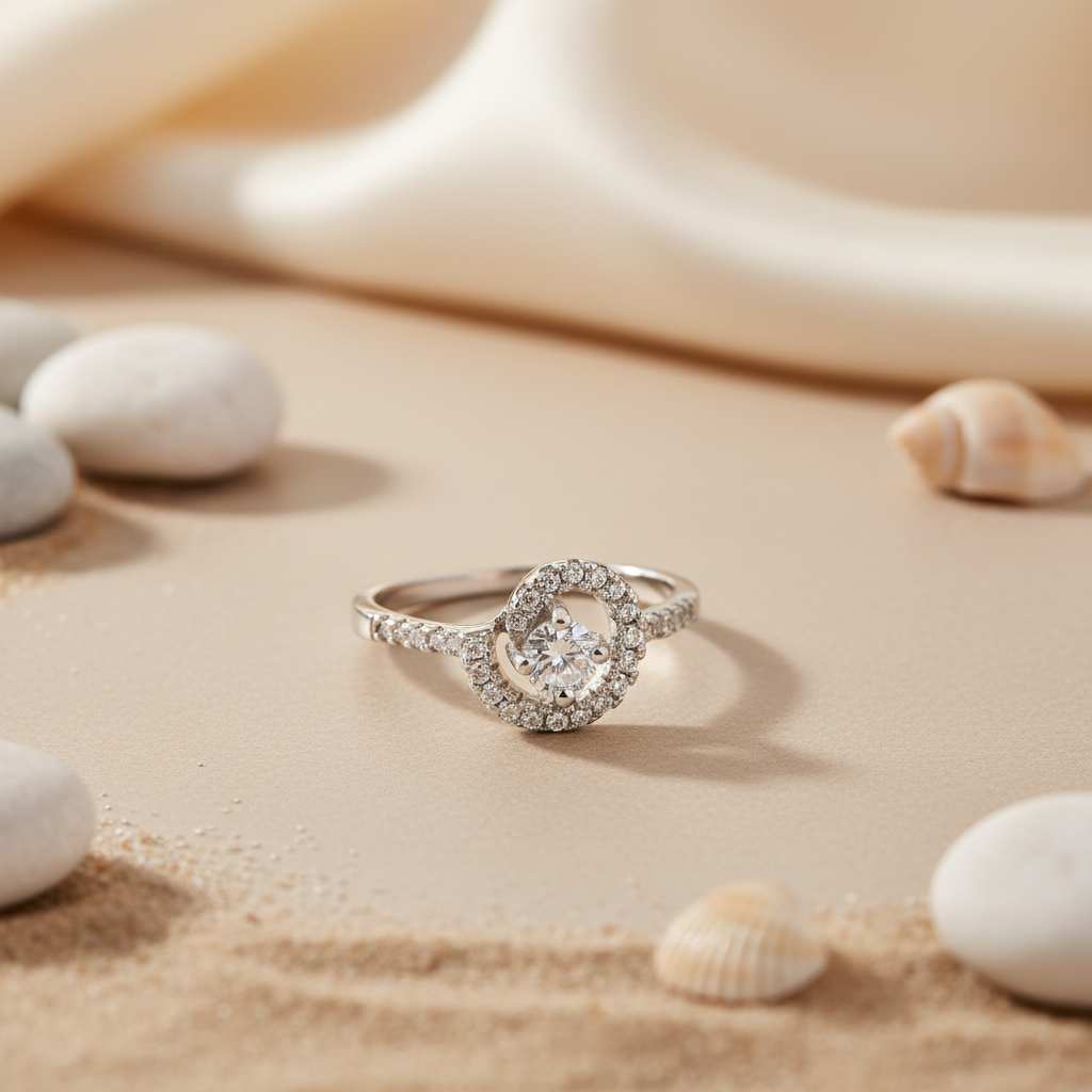925 Silver Halo Diamond Ring for Women | Engagement Gift