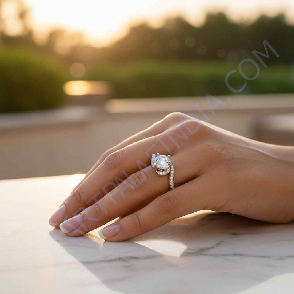 Silver Solitaire Engagement Ring | Round Cut Diamond | For Her