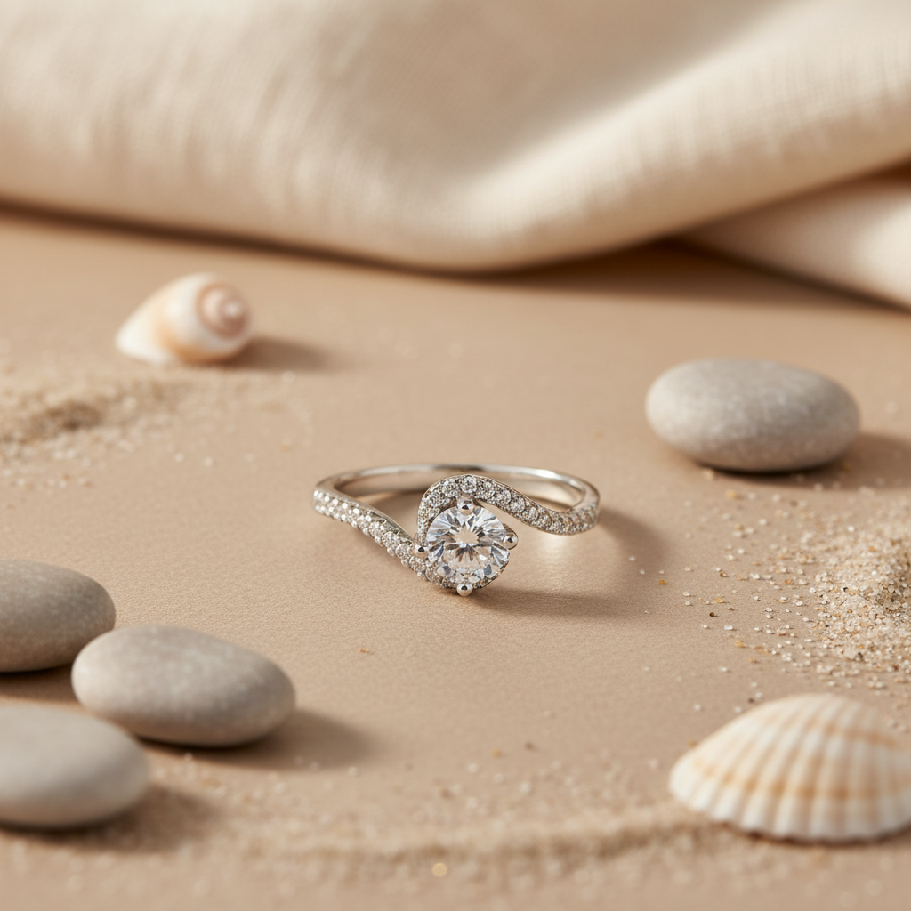 Silver Solitaire Engagement Ring | Round Cut Diamond | For Her