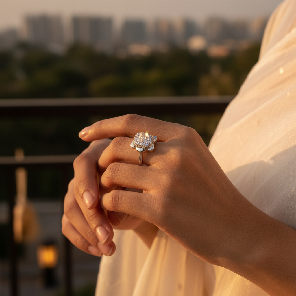 925 Silver Cubic Zirconia Flower Ring for Women | Gift Jewelry