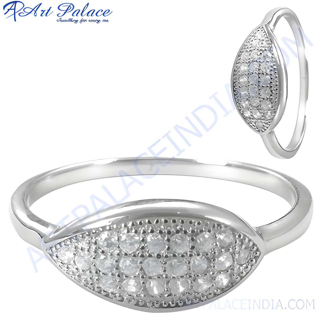 Sterling silver pave ring with sparkling gemstones, a perfect gift for women.
