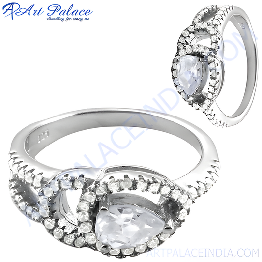 Indian Design CZ Silver Ring