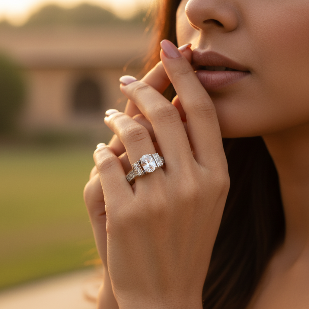 925 Silver Oval White Gemstone Ring for Women | Gift Jewelry