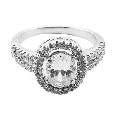 925 Silver Oval Halo Ring for Women | Anniversary Gift
