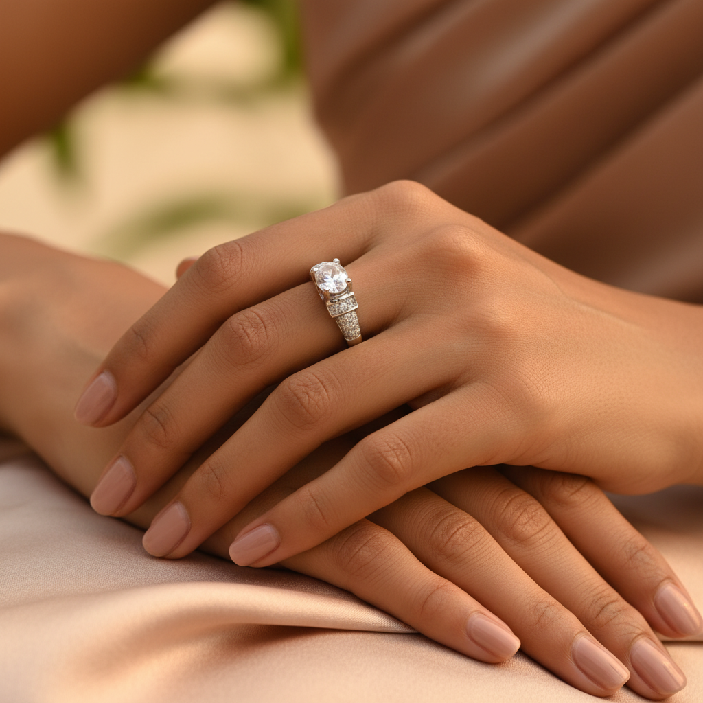 Silver Oval Cut Cubic Zirconia Ring for Women | Gift Jewelry