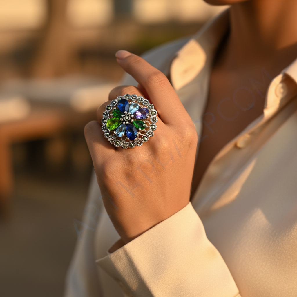 925 Sterling Silver Gemstone Flower Ring | Women's Ring