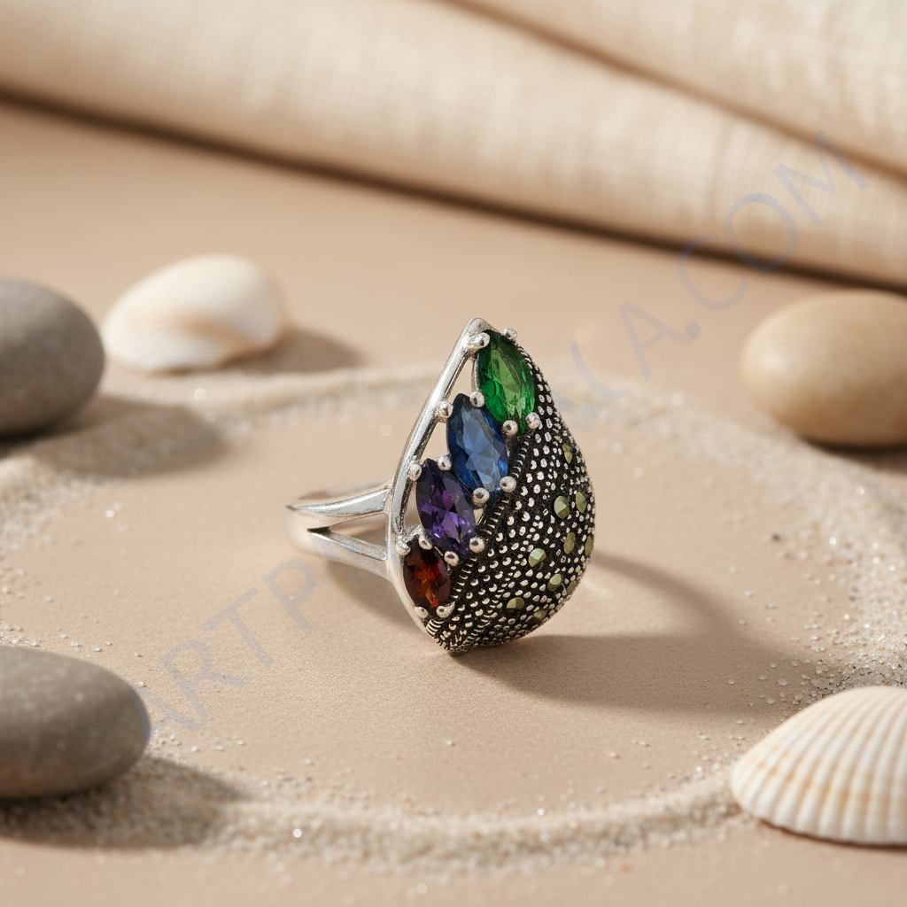925 Silver Multi-Gemstone Ring for Women | Cocktail Ring