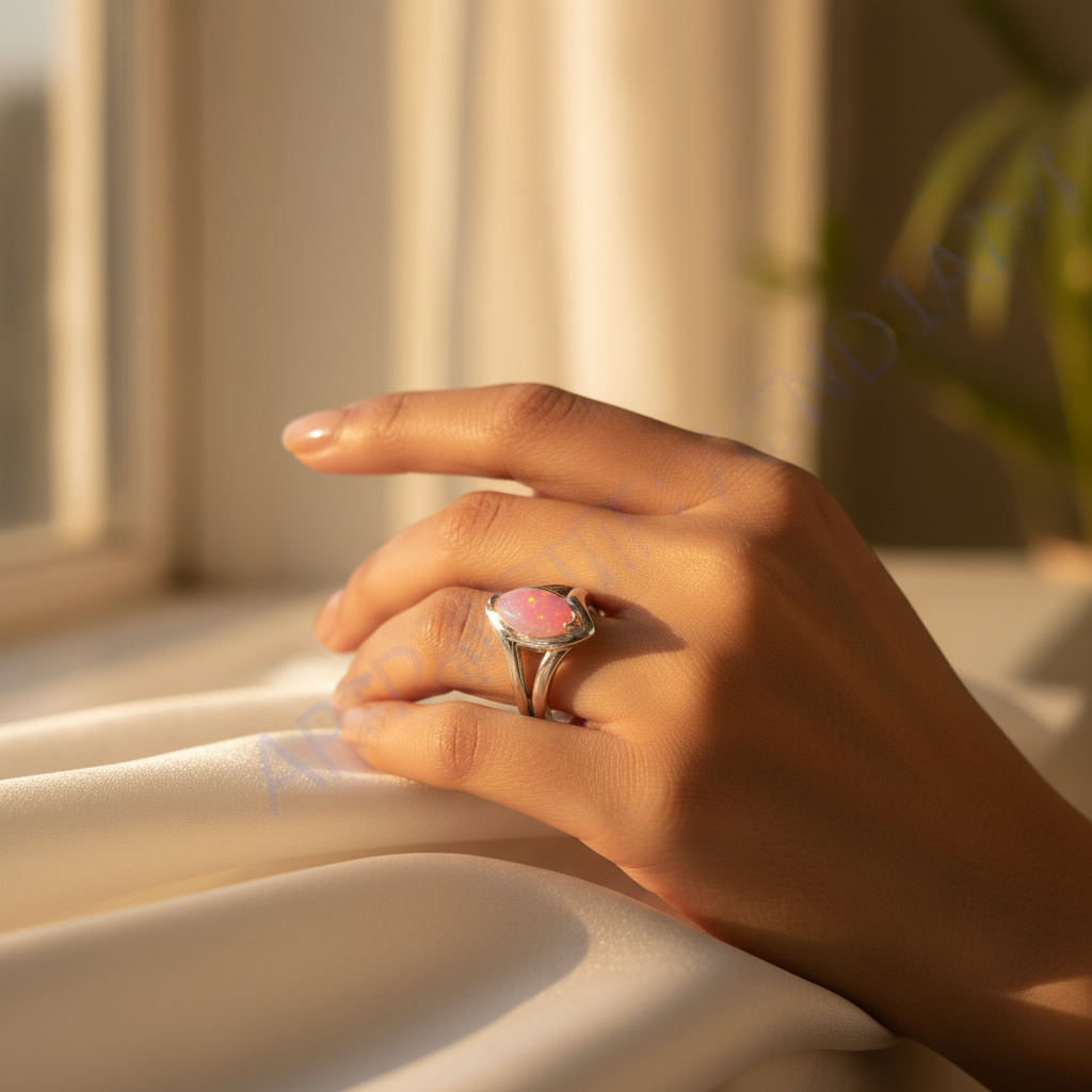 925 Silver Pink Opal Ring for Women | Statement Jewelry