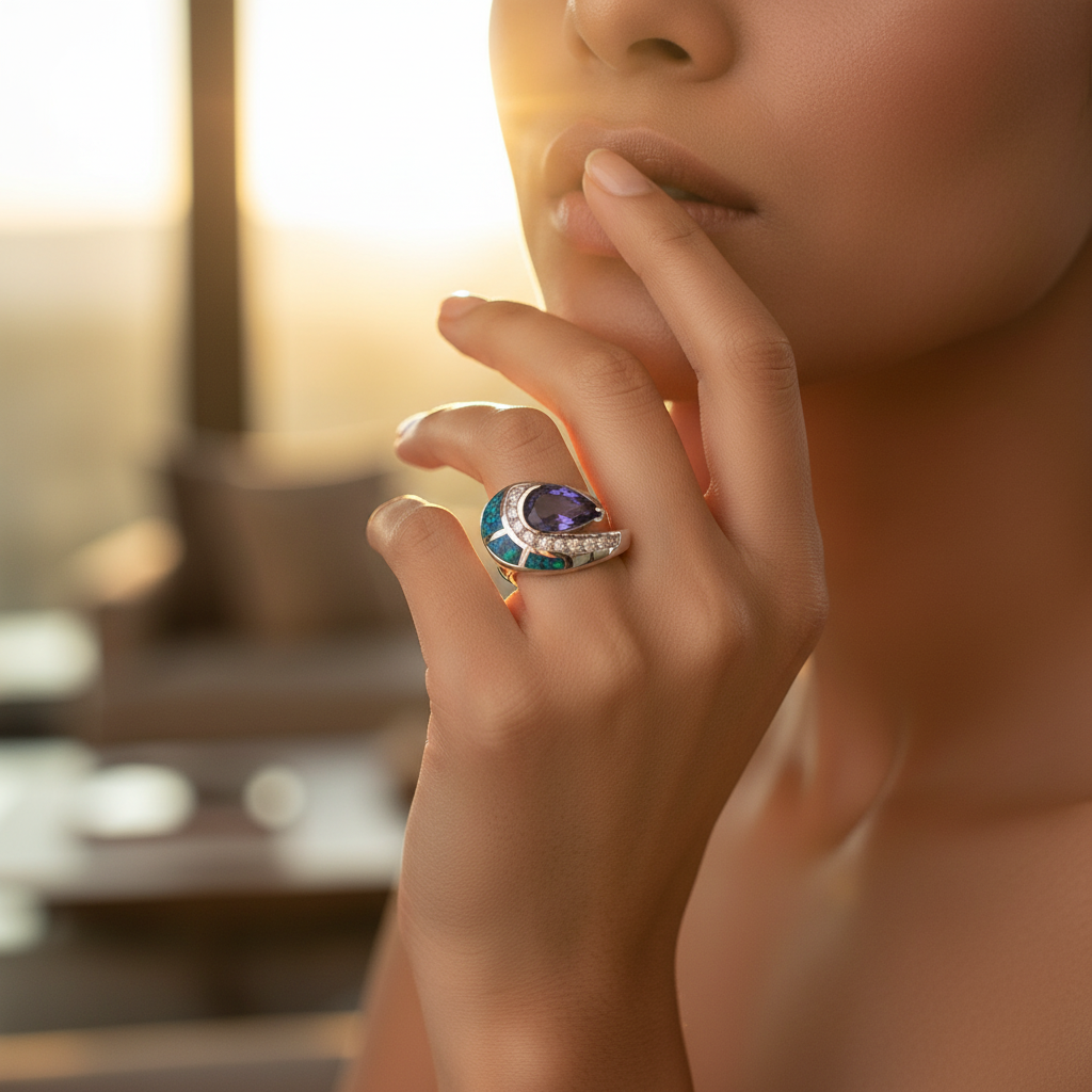 925 Silver Tanzanite & Opal Ring for Women | Gift Jewelry