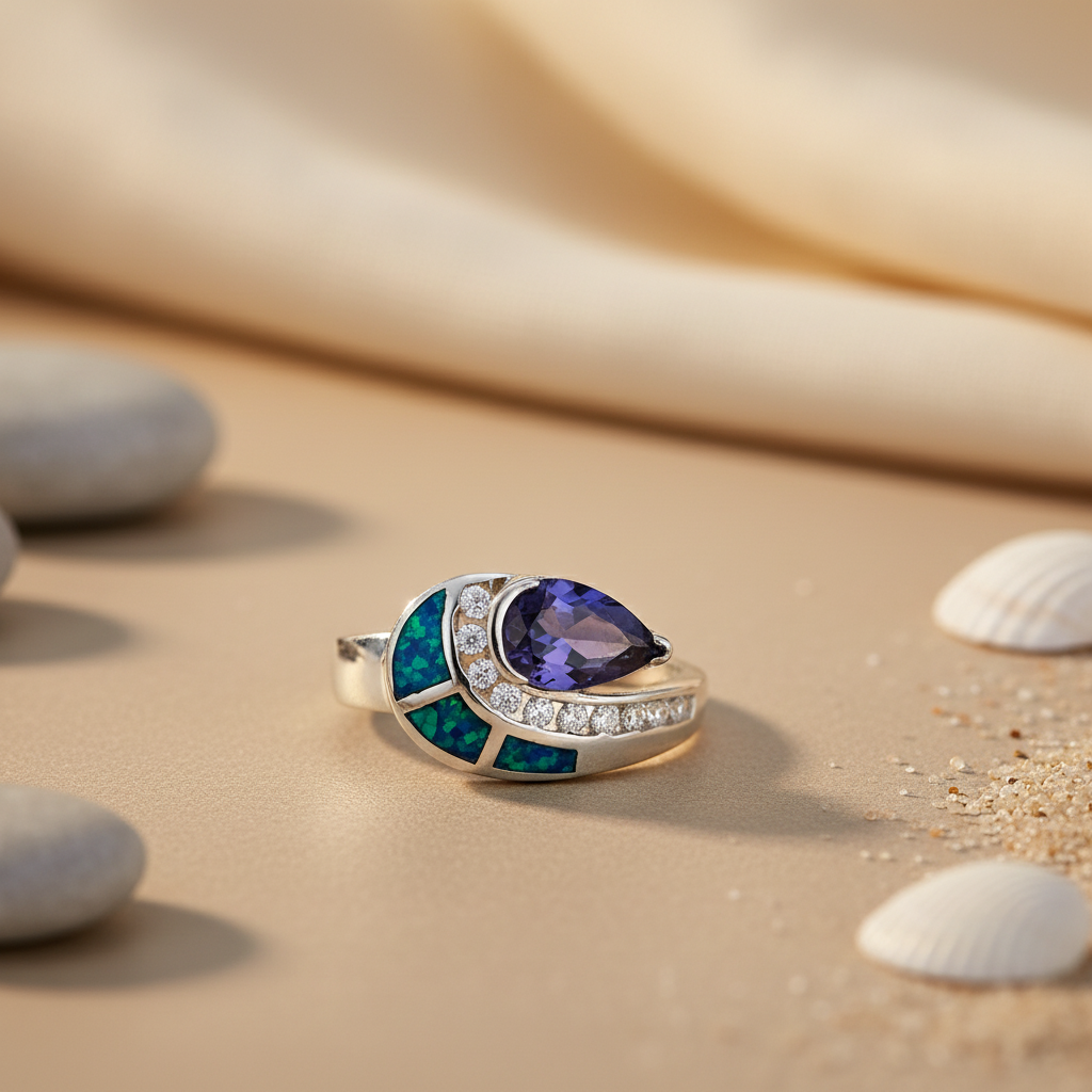 925 Silver Tanzanite & Opal Ring for Women | Gift Jewelry