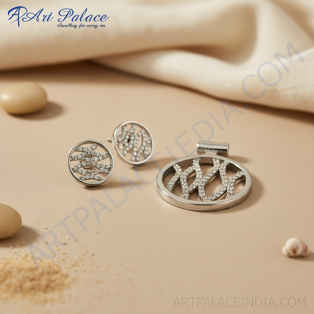 Silver crystal pendant and earrings set | women's jewelry gift