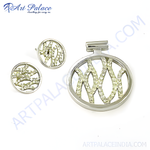 Load image into Gallery viewer, Silver pendant and matching stud earrings featuring clear crystals, a perfect jewelry set for women.
