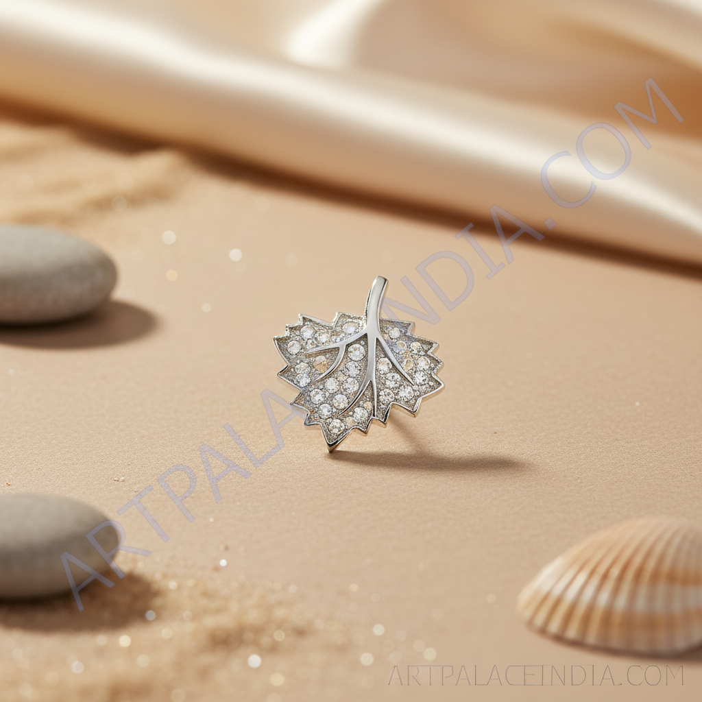 Silver Leaf Stud Earrings | Crystal Embellished | For Women