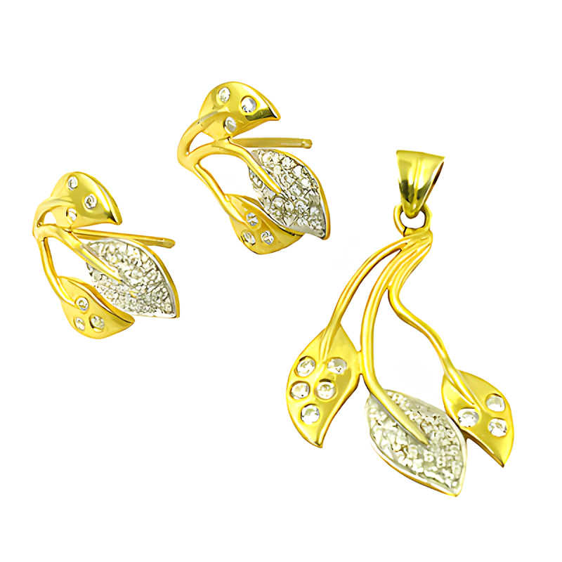 Gracious Fashion Leaf Design CZ Silver Gemstone Pendant Set Fashionable Cz Sets Glamours Cz Sets