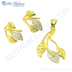 Load image into Gallery viewer, gold plating leaf pendant and stud earrings set with sparkling crystals, perfect for women&#39;s jewelry.
