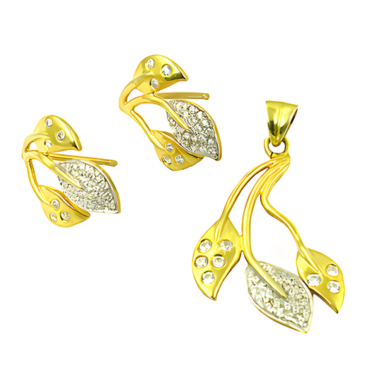 Gracious Fashion Leaf Design CZ Silver Gemstone Pendant Set Fashionable Cz Sets Glamours Cz Sets