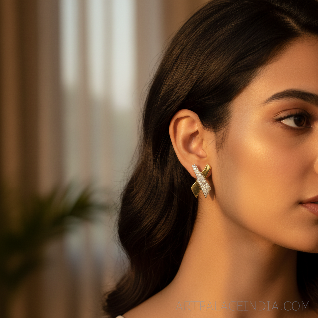 gold plating X Crystal Stud Earrings for Women | Fashion Jewelry