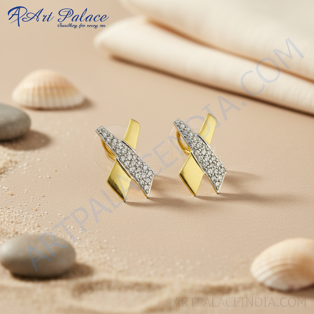 gold plating X Crystal Stud Earrings for Women | Fashion Jewelry