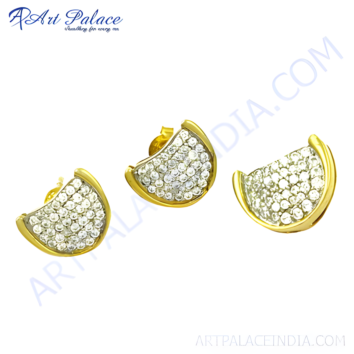 Gold plating stud earrings with white crystals, fashion jewelry for women