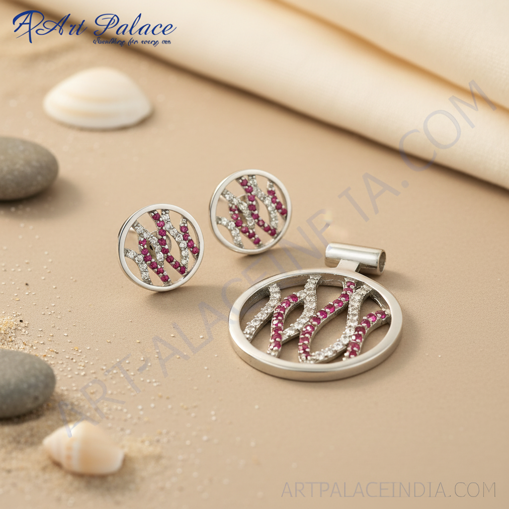 925 Silver Ruby Stud Earrings & Pendant Set | Women's Jewelry Gift