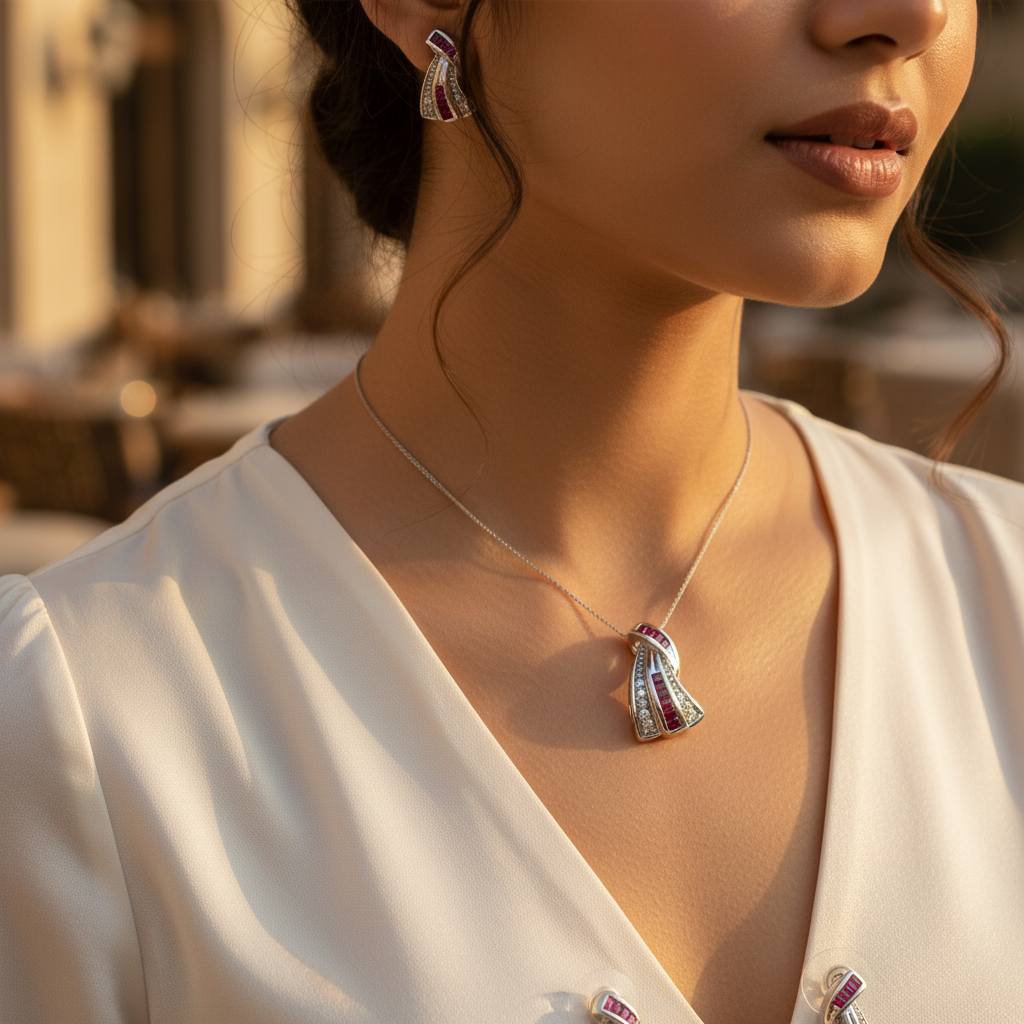 Silver Ruby Earrings Set | Dazzling Women's Jewelry | Gift