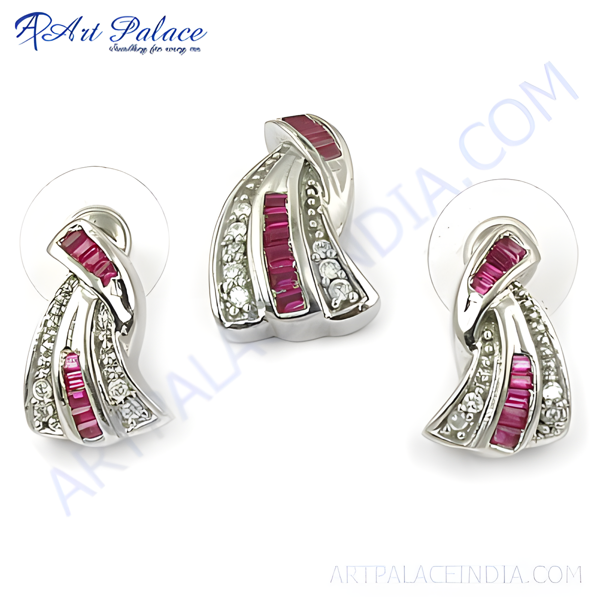 Silver earrings set with ruby gemstones, perfect for women, daily wear jewelry set